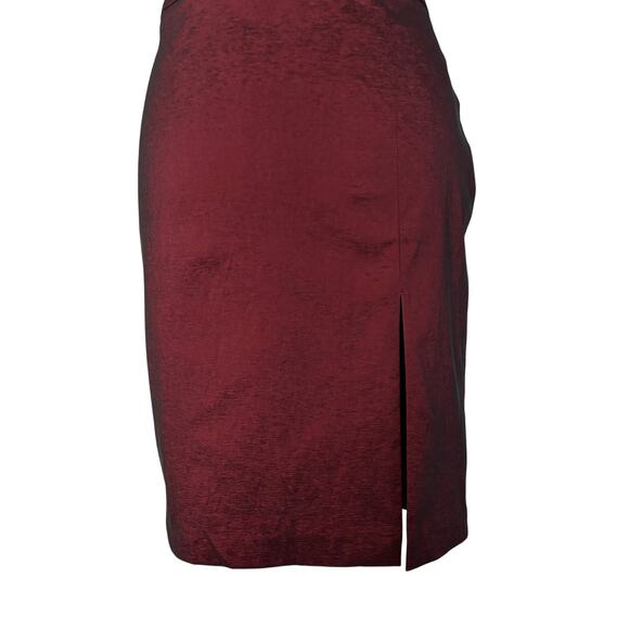 Cache Cranberry Metallic Sheen 9" Slit Evening Day Pencil Skirt Stretch $118 NWT - Picture 7 of 9